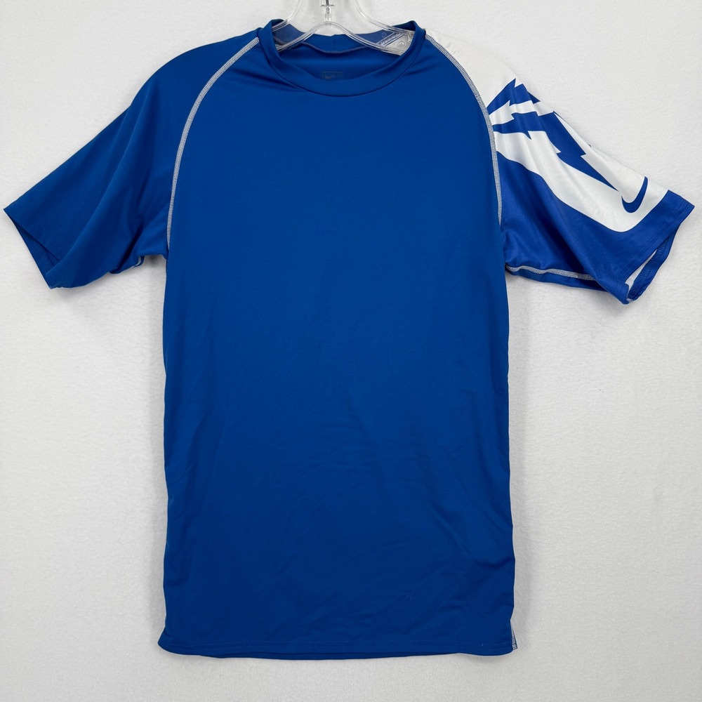 Nike Compression Shirt Mens Large Blue White Short Sleeve Performance 206772 Y2K